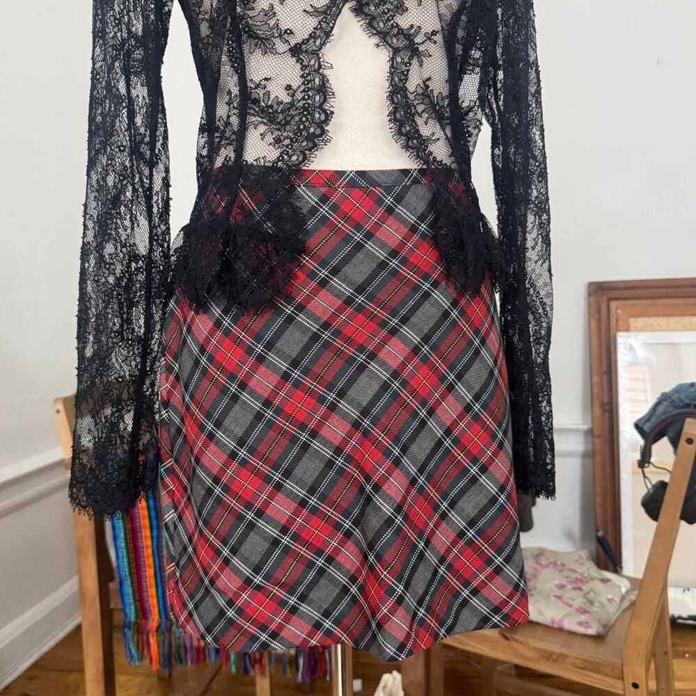 Vintage 90s Red & Gray Plaid Mini Skirt by Exact Change, Size 4 Y2K Grunge